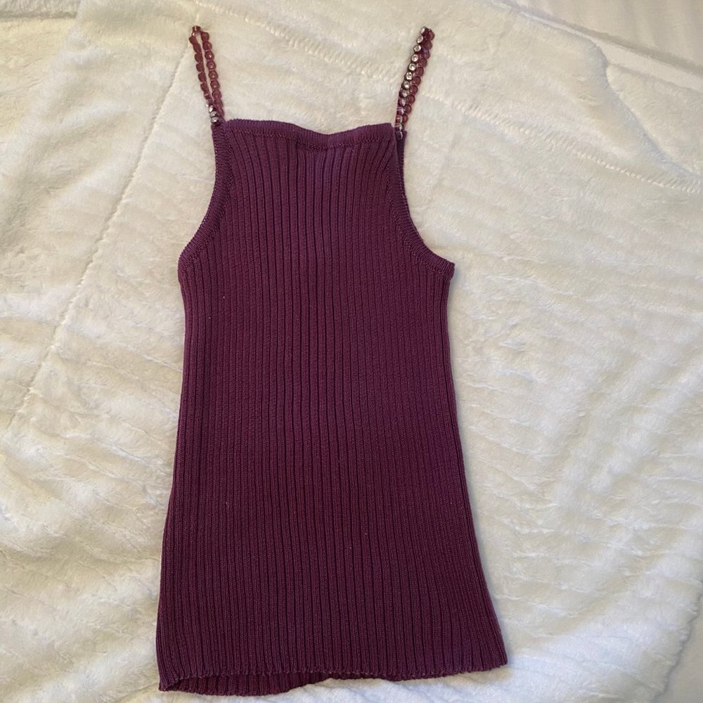 ***PRICE DROP  Von Saken, purple tank sweater w/rhinestone accents on straps; S - Picture 2 of 6